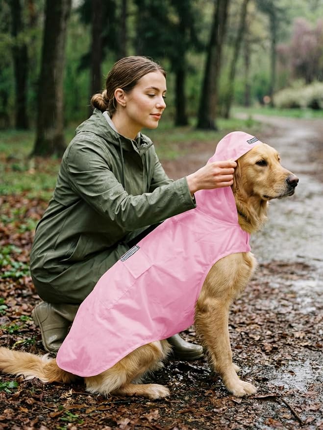 Dog Raincoat Reflective Adjustable Hooded Pet Rain Jacket Poncho with Leash Hole for Dogs S-5XL
