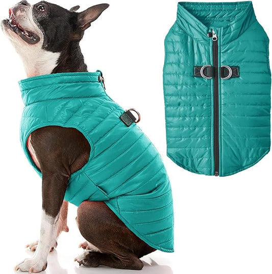 Gooby Puffer Vest - Turquoise, Small - Ultra Thin Zip Up Wind Breaker Leash - Water Resistant Dog Sweater Coat - Boy or Medium Dogs