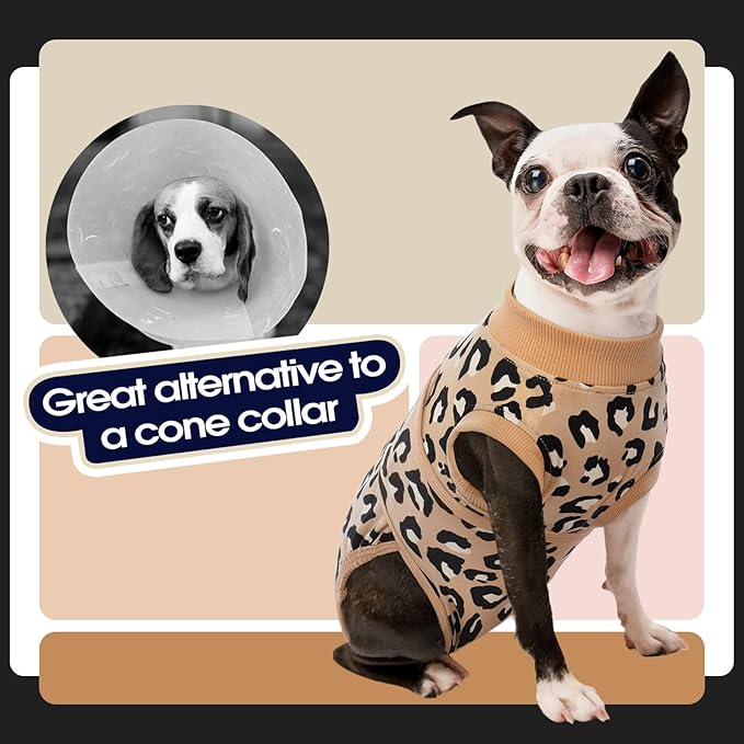 FUAMEY Recovery Suit for Dogs After Surgery,Soft Breathable Dog Bodysuit E-Collar & Cone Alternative Surgical Suit,Male Female Dog Neuter Spay Suits Anti Licking Wounds Onesie Brown Leopard XS