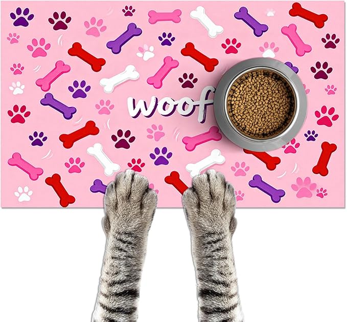 HOMETITUTE 24x16 inch Non Slip Dog Food Mat Pet Bowl Placemat for Food and Water Puppy Feeding Mat Small Dog Bowl Mats Cat Food Mat Easy Clean Pet Feeding Mats for Small Pets