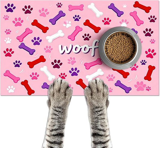 HOMETITUTE 24x16 inch Non Slip Dog Food Mat Pet Bowl Placemat for Food and Water Puppy Feeding Mat Small Dog Bowl Mats Cat Food Mat Easy Clean Pet Feeding Mats for Small Pets