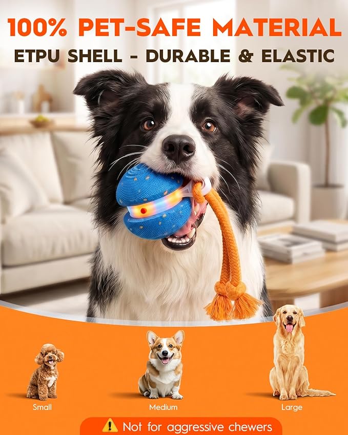 Xeuch Interactive Dog Toys, Automatic Irregular Moving and Rolling Dog Ball with 2 Speed Modes, E-TPU Material, Motion Activated Pet Toys with Rope for Dogs Puppies, Dog Stimulation Toy (Blue)