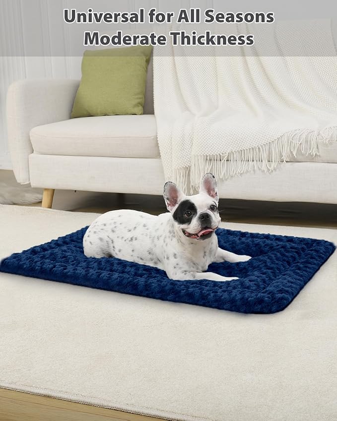 Washable Dog Bed Reversible Dog Beds for Crate Soft Fluffy Kennel Pad Anti-Slip Pet Sleeping Mat for Large Jumbo Medium Small Dogs (Blue, 30.00" x 19.00" x 1.50")
