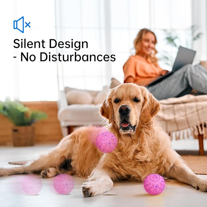 Moving Dog Toy, Interactive, Bouncing and Rotating, Silent Foam Material, IP54 Waterproof Rating, Smart Active Rolling, Stimulation Toys for Medium and to Keep Them Busy (Red)