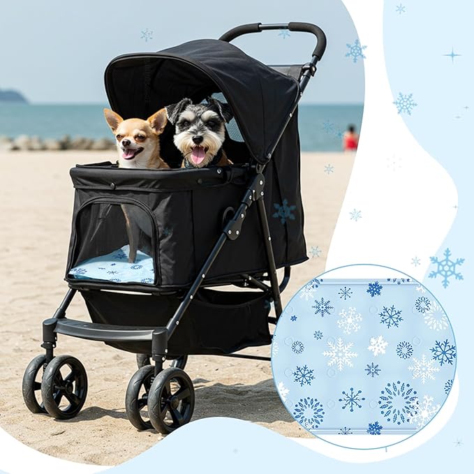 Nuanchu Dog Stroller Cooling Mat, Waterproof Gel Pet Cooling Pad for Summer, Washable Cat Sleeping Blanket, Portable Ice Gel Travel Mat for Cats, Crates, Car Seat(11.81 x 19.69 Inches,Snowflake)