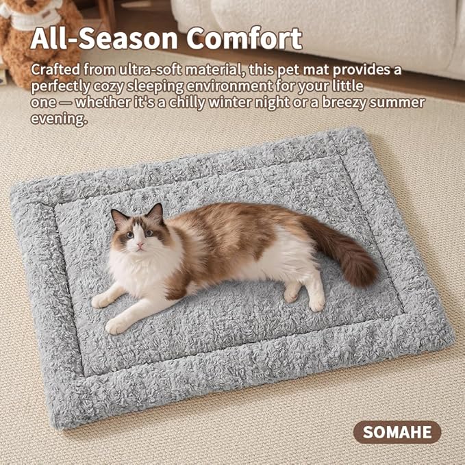SOMAHE Self Warming Cat Bed Mat, Washable Self Heating Cat Mat, Extra Warm Thermal Pet Pad with Non-Slip Bottom, Soft Plush Faux Fur for Indoor Pet Sleep Cushion, 23x15 Inch Grey