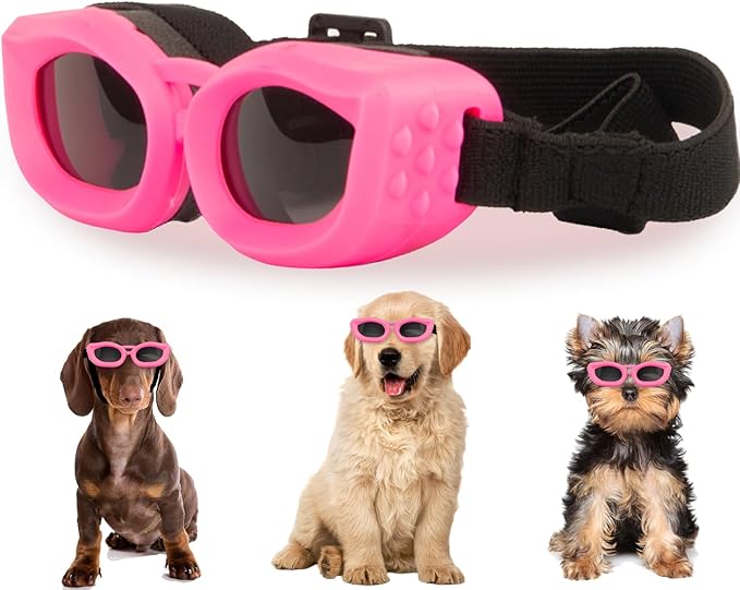 Dog Goggles Small Breed, UV/Wind/Dust/Fog Protection Pet Sunglasses with Adjustable Strap,Outdoor Dog Sunglasses for Small Dogs,Easy Wear