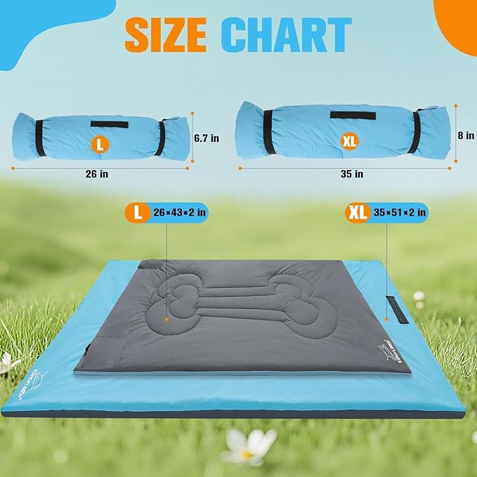 EXPAWLORER Outdoor Travel Dog Bed, Portable Waterproof Reversible Camping Durable Dog Pad, Easy to Roll Up with Buckle Large Washable Pet Mat for Medium Large Dogs Puppy Cats Sleeping Outside 26"x43"