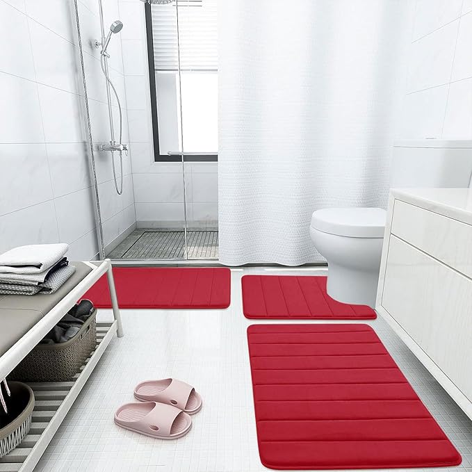 Buganda Memory Foam Bath Mat, 24" x 16", Ultra Soft and Non-Slip Bathroom Rugs, Water Absorbent and Machine Washable Bath Rug for Bathroom, Shower, and Tub, Red