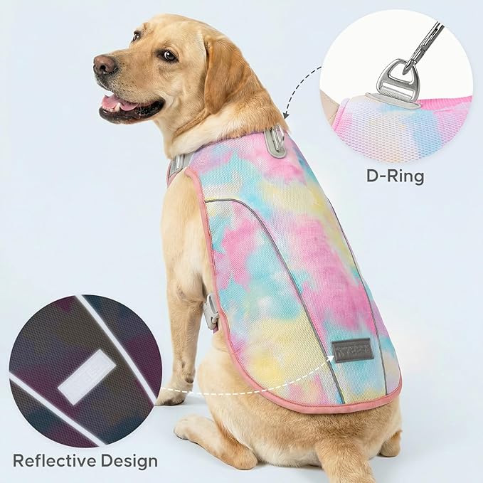 KYEESE Dog Cooling Vest, Breathable Mesh Dog Cooling Shirt for Large Dogs with D-Ring, Sun Protection Reflective Dogs Cooler Jacket with Adjustable Buckle for Summer Hiking Walking, Pink, 2XL