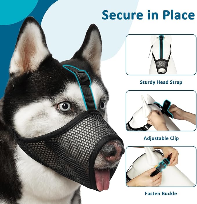 LUCKYPAW Dog Muzzle, Mesh Muzzle for Large Medium Small Dogs, Soft Mouth Guard to Prevent Biting Chewing with Adjustable Head Strap, Perfect for Vet Visit(Black, XL)