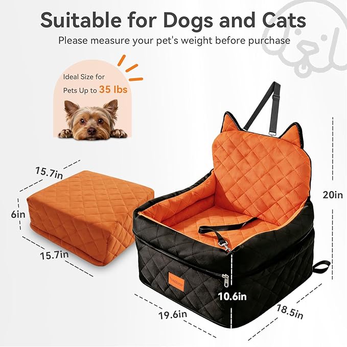 Dog Booster Car Seats for S/M Dogs Up to 35lbs,Pet Car Seat/Travel Bed with Washable&Removable Cover,Storage Pockets,Dog Safety Belt and Elevated Cushion Fits in Front/Back Seat