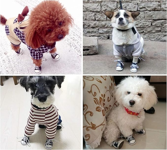 Pet Shoes Puppy Sport Denim Shoes Casual Style Anti-Slip Boots Sneaker Booties 4Pcs