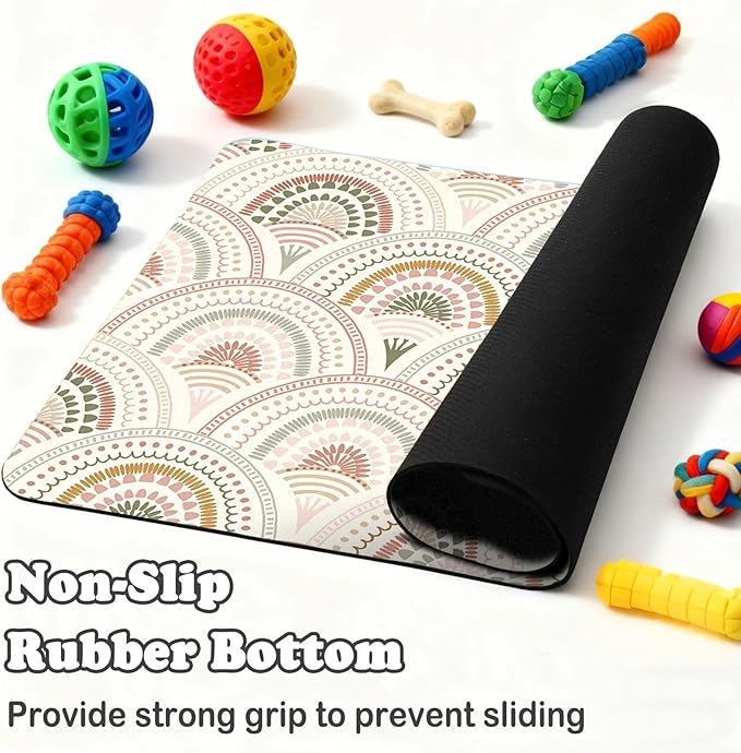 Dog Food Mat for Pet Cat Food Mat, Boho Absorbent Quick Dry Dog Bowl Mats for Food and Water, Non-Slip Cat Pet Feeding Mats for Floor Placemats 12"x20"