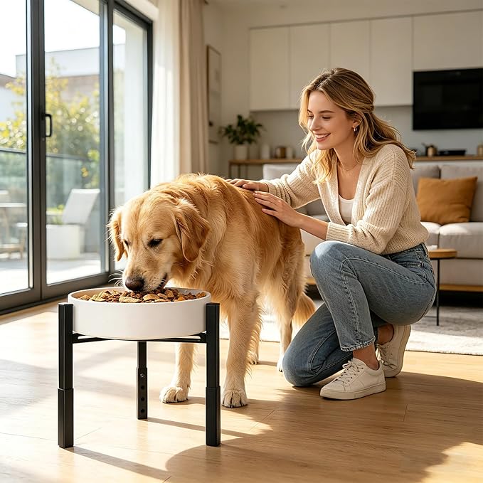 Dog Bowls Elevated, Adjustable Raised Dog Bowl Stand, Metal Elevated Dog Feeding Station for Medium & Large Dogs, Black (Without Bowls)