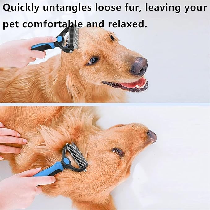 Pet Pro Grooming Tool, 2-in-1 Deshedding Dog Brush with 9/17 Teeth Undercoat Rake for Dogs & Cats, Dual-Sided Stainless Steel Pet Comb for Long Hair & Thick Coats, Non-Slip Ergonomic Handle (Orange-S)