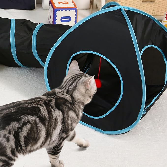 Pet Cat Tunnel, Tunnel Tent Set Tunnels for Indoor Cats, Collapsible Pet Tunnel for Kitten, Puppy, Rabbit, 25cm-Wide Tunnels, Durable & Breathable, with Peek Hole Toy Ball