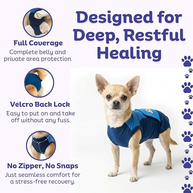 Surgi Snuggly Dog Surgery Recovery Suit - Dog Onesie for Post Surgery Recovery, Female Spay & Male Neuter, Surgical Suit for Dogs, E-Collar Cone Alternative, Double Blue - Extra Small - 10"-11.5" (EC)
