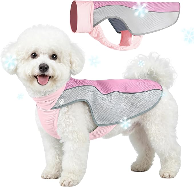Dog Cooling Vest, Summer Cooler Jacket for Small & Medium Dogs Soft Breathable Mesh Lightweight Pet Shirt for Beach Hiking Walking (Pink,S)