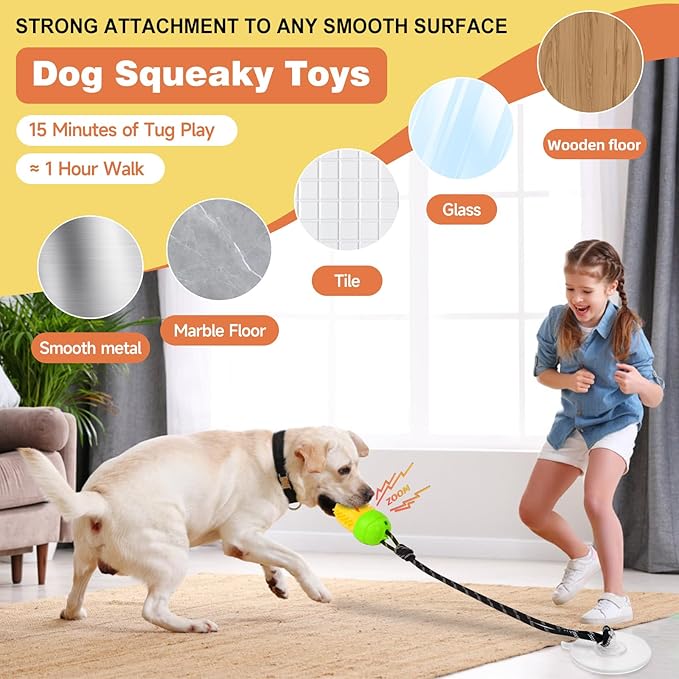Dog Enrichment Toy with Strong Suction Cup, Treat Dispensing Dog Puzzle Toy for Small & Medium Dogs, Interactive Tug Toy, Mental Stimulation, Boredom Relief & Dental Cleaning,Green Yellow