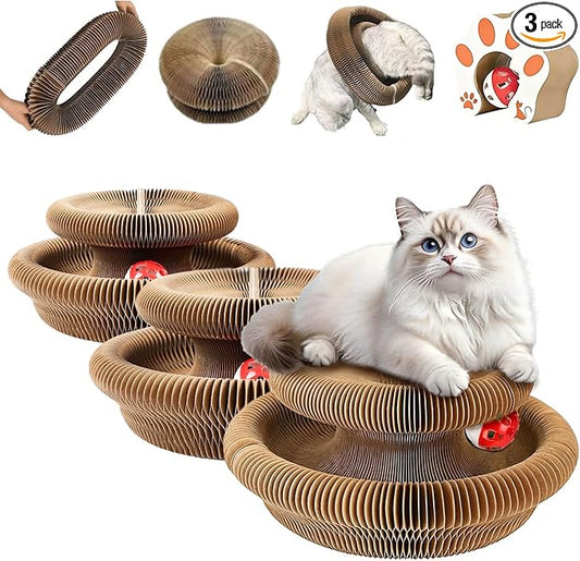3PCS Kitty Curls Cat Toy,Magic Organ Cat Toy,Cat Scratcher for Grinding Claw Cardboard Cat Toys,Interactive Scratch Pad with Toy Ball