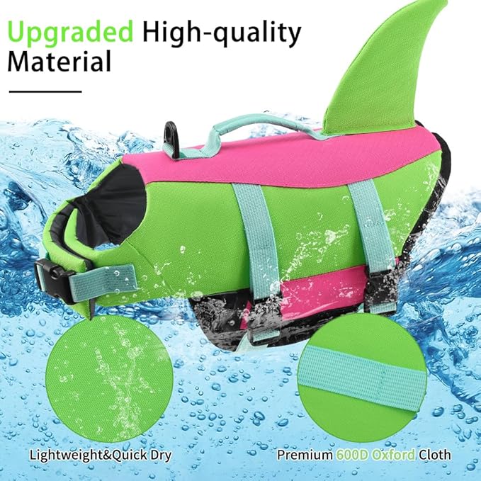 EMUST Dog Life Jacket, Dog Life Vest with Rescue Handle, Ripstop Puppy Safety Preserver for Swimming Pool Beach Boating Kayaking (XS, Green)