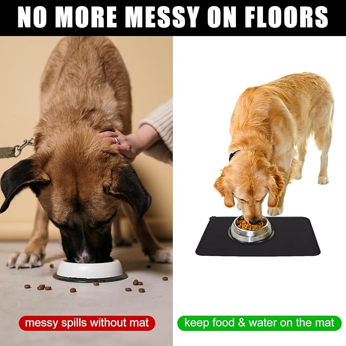 Premium Silicone Dog Food Mat,Dog Bowl mat, Pet Food pad- Anti-Slip Pet Food Mat for Dogs and Cats - Waterproof and Easy to Clean Black-19 * 12IN