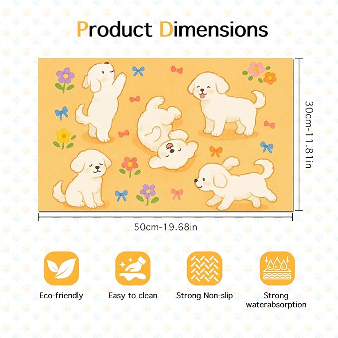 HOMETITUTE Bichon Frise Pet Food Mat Cute Spill-Proof Dog Water Bowl Mat Funning Mats for Cat Food and Water Bowls Cute Easy Clean Dog Bowl Mats Pet Placemat 20" x 12" Fast Dry Pets Feeding Pad