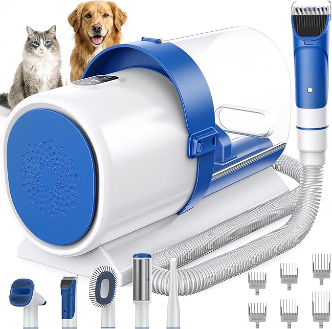 NEWBULIG 5-in-1 Pet Grooming Vacuum Kit, 2.5L Dust Cup, 3 Suction Modes and 5 Groomer Tools, Dog Clippers with Cordless Low Noise for Cats, Dogs Other Animals Hair Trimmer