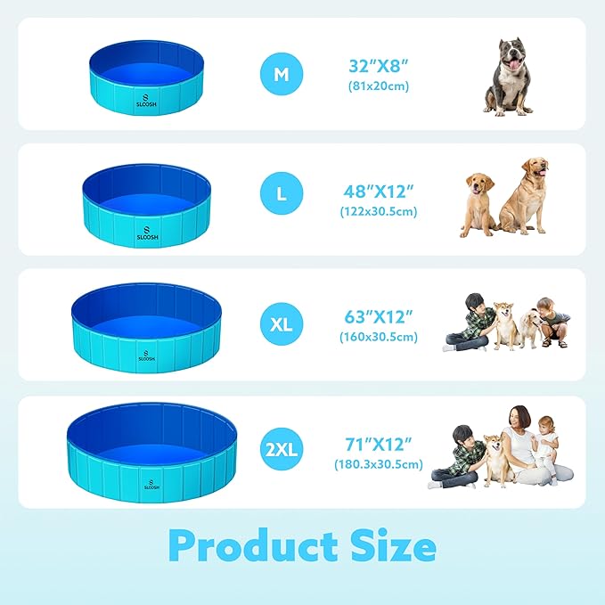 Sloosh Foldable Dog Kiddie Pool - Portable Hard Plastic Doggie Swimming Pool, Anti-Slip Collapsible Pets Bath Tub Suitable for Kids Indoor Outdoor Backyard Use (Blue, 32" x 8")