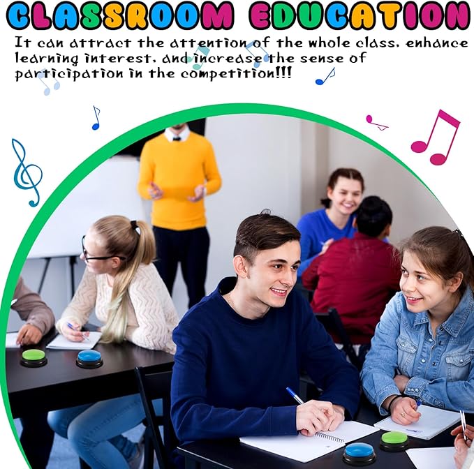 Honoson 8 Pieces Recordable Answer Buzzers Button for Trivia Games Show Buzzers Recording Buttons Gifts for Classroom Team(Blue,Green Color)
