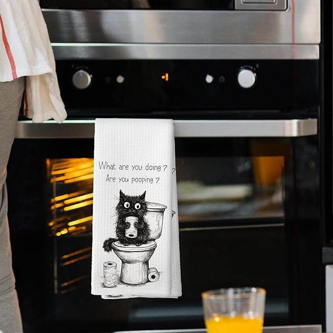 Black Cat Funny Hand Towels, Black Cat Lovers Mom Lady Gifts Hand Towel for Bathroom Decor, Funny Kitty Kitten Decorative Towels for Bathroom Washroom Toilet 16x24 Inch