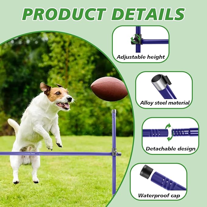 Dog Agility Course Backyard Set, Metal Dog Agility Training Equipment Adjustable Height Obstacle Course for Dog Hurdles Jumps (3 Pack)
