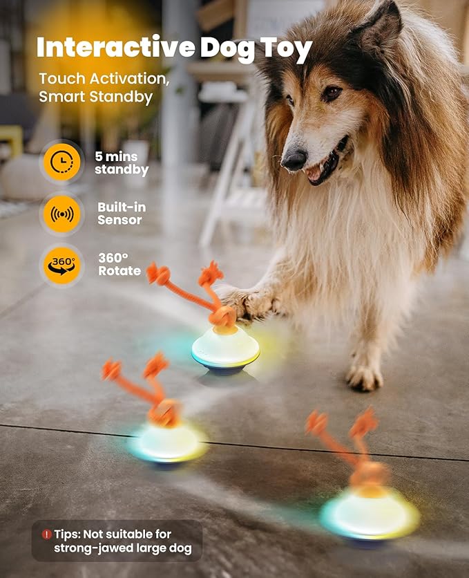 Xeuch Smart Interactive Dog Toys, Automatic Moving and Rolling Dogs Ball with Rope, Motion-Activated Squeaky Ball for Small Medium Dogs for Boredom, RGB Lights, Stimulating Sound, Voice Recording
