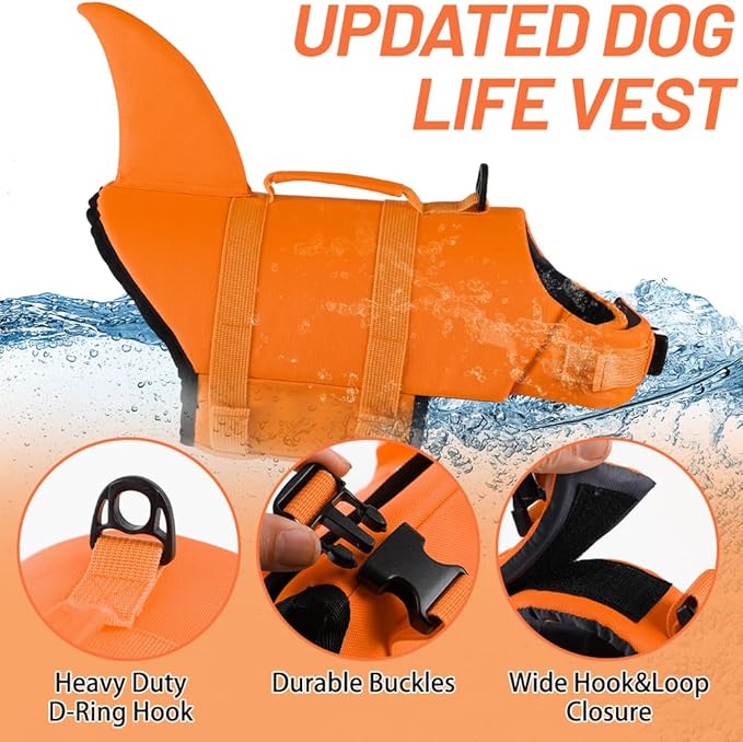EMUST Dog Life Jacket, Ripstop Dog Lifesaver Vests with Rescue Handle for Small Medium and Large Dogs, Pet Safety Swimsuit Preserver for Swimming Pool Beach Boating (XS,SolidOrange)