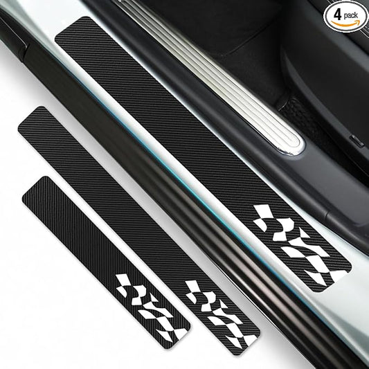 4Pcs Universal Car Door Sill Protector, Carbon Fiber Scratch Resistant Door Entry Guard & Scuff Plate for Car SUV and Off-Road Trim Accessories (Wave White)