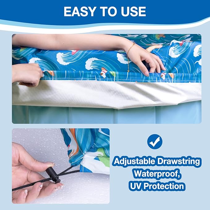 Foldable Round Dog Swimming Pool Cover, for 32 "/63“/48” Collapsible Outdoor Tub, PVC Coating Waterproof and UV Protection, Leakproof Washable Kiddie Pet Small Paddling Bath Accessories