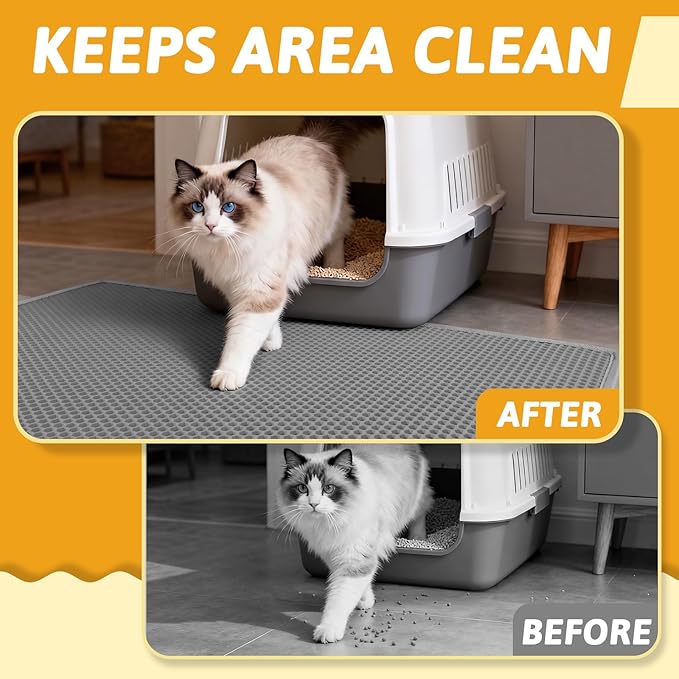 Pieviev Cat Litter Mat Double Layer Waterproof Urine Proof Trapping Mat 1 Pack (Gray, 47x36 Inch (Pack of 1))