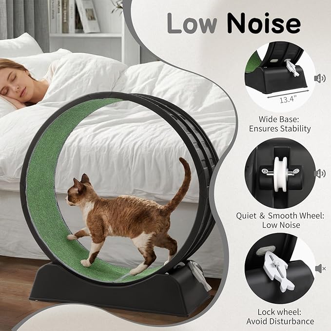 Outvita Cat Exercise Wheel for Indoor Cats, 31.5" Cat Treadmill with Detachable Carpet ＆ Locking Mechanism, Cats Running Wheel Helps Cats to Lose Weight and Keep Health, Easy Assembled (Black)