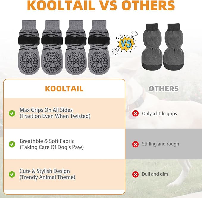 KOOLTAIL Anti Slip Dog Socks to Prevent Licking Paws,Dog Shoes for Hot Pavement & Hardwood Floors,Durable Soft Double Sided Grippy Socks for Small Medium Large Dogs, Traction Control for Senior Dogs