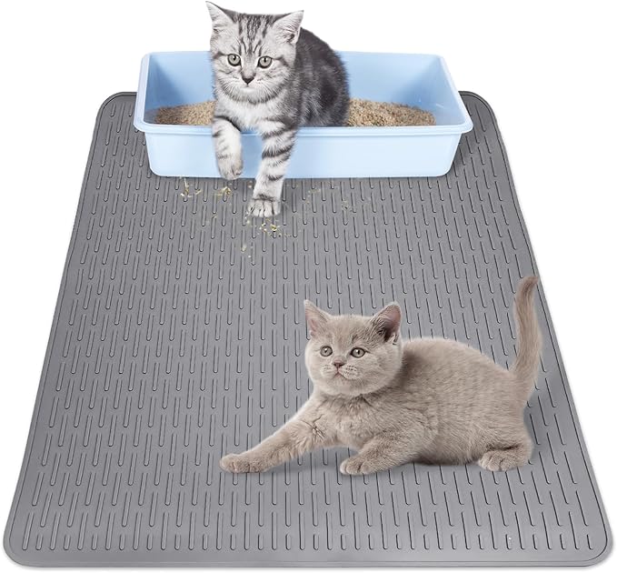 Cat Litter Mat 30" x 21" Waterproof Rubber Litter Box Mat Non-Slip & Soft Litter Trapping Mat Easy to Clean Kitty Litter Mat for Indoor Floor (Medium)
