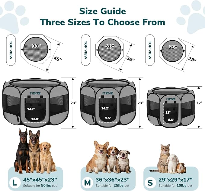 Dog Playpen, Portable Puppy Pet Crate Indoors for Small/Medium/Large Dogs Cats Rabbits, Foldable Dog Cage Enclosure for Outdoor, Pop Up Dogs Tent Kennel with Carrying Case, Whole Grey