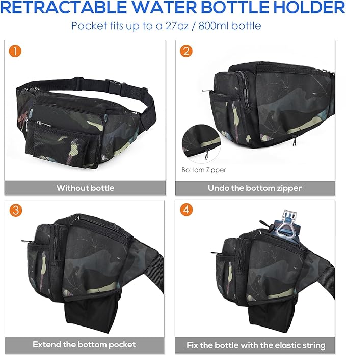 NOOLA Fanny Pack Waist Bag for Men Women, Lightweight Waist Pack with Water Bottle Holder, Adjustable Belt Bag with Multi-Pockets for Hiking, Dog Walking, Outdoor, Cycling, Running, Travel, Floral