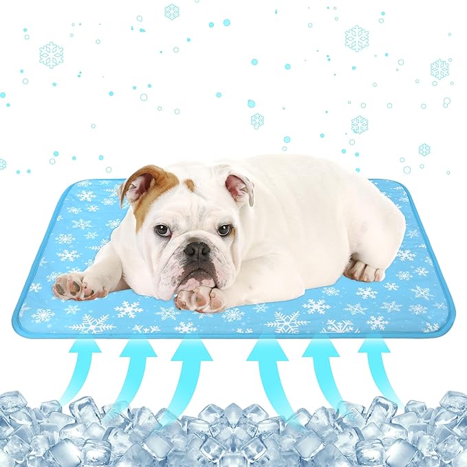 DELIFUR Cat Cooling Mat- Pet Cooling Mat Outdoor for Dogs Self Cooling Pad for Kitten Cat Puppy Machine Washable (Medium, Blue Snowflake)