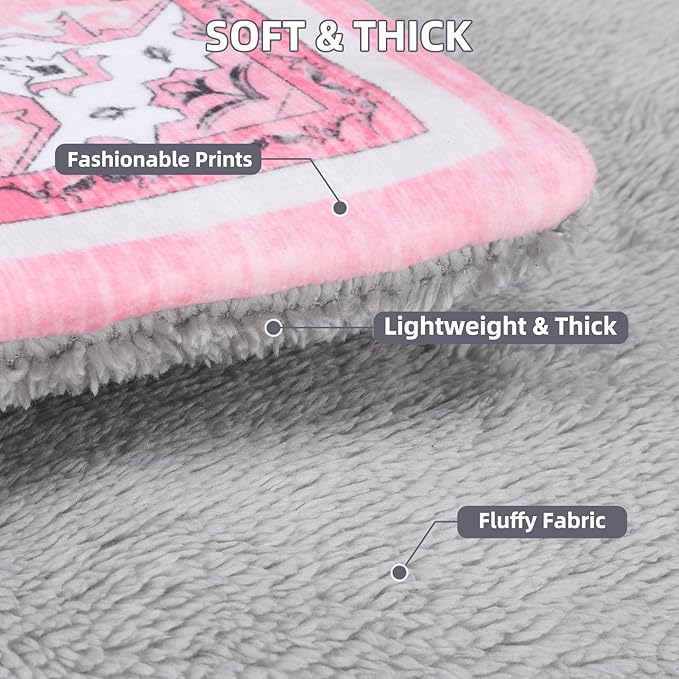 PUPTECK Reversible Cat Dog Bed Indoor Outdoor for Small Pets, Soft Warm Cat Bed Mat Washable Crate Pad Plush Blanket Cushion for Kennel Cage, Pink, 22"x13"