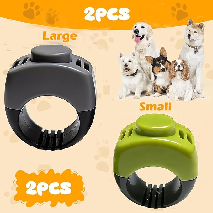 The Set of Easy Clicking Finger Ring Clicker Included Large and Small 2 Sizes,Dog clicker Trainer Suitable for Dogs Cats Horses traing Allowing Effective Versatile Training (2pcs Grey+Green)