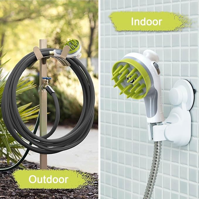 3-in-1 Pet Bathing Shower Head with Soft Massage Bristles – One-Touch Spray Control, Anti-Splash Guard & Non-Slip Handle for Dogs & Cats, Fits Standard Faucets & Garden Hoses (ivory white)