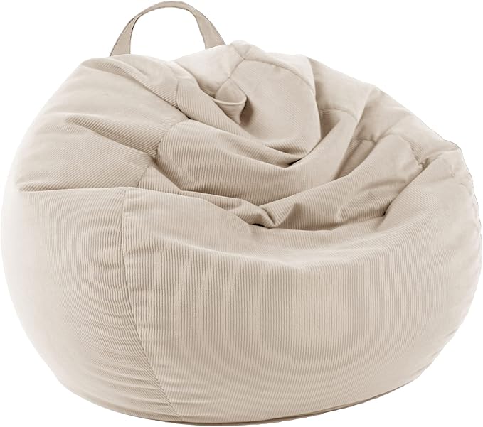 LPMOERA Stuffed Animal Storage Bean Bag Chair Cover (No Filler) For Kids and Adults.Pets Dogs/Cats Lazy Beds.Soft Stuffable Bean Bag For Organizing Children Plush Toys or Memory Foam Cream White L