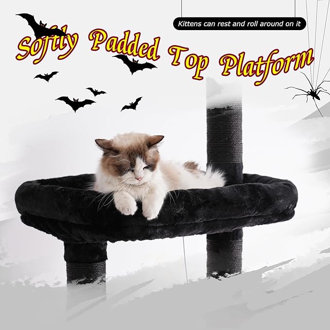 Hey-brother Gothic Cat Tree, 98.4-110.2 Inches Floor to Ceiling Cat Tree-Adjustable Height, Tall Cat Climbing Tower for Cats Large Adult with Scratching Post, Cat cando, Black and Red 0MPJ091BR
