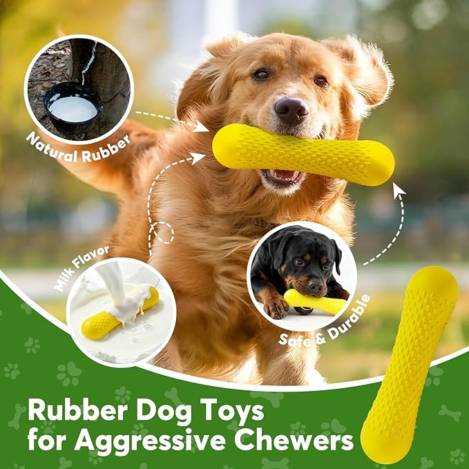 Kimee Natural Rubber Dog Chew Toy, Tough Bone Dog Toy for Aggressive Chewers, Milk-Scented Interactive Dog Toy for Medium & Large Dogs to Chew, Tug & Fetch
